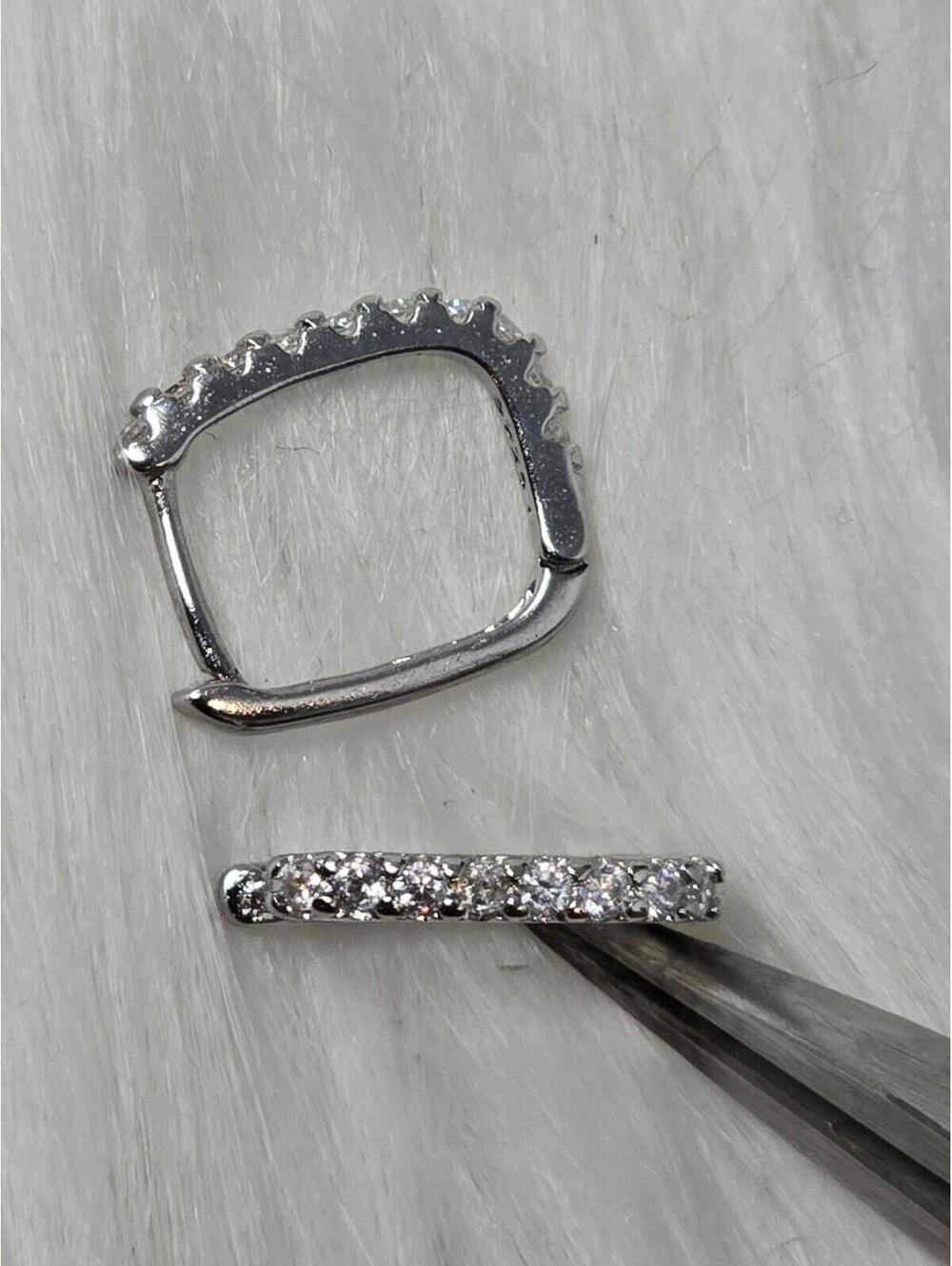 925 Sterling Silver Square Huggie Hoop Earrings CZ Pavé